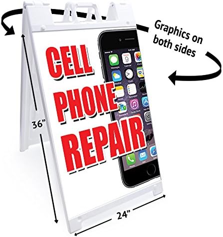 תיקון טלפונים סלולריים של סימן שלט מדרכה מסגרת עם גרפיקה מכל צד | גודל הדפס 24 x 36 | חובה כבדה, 24 x36
